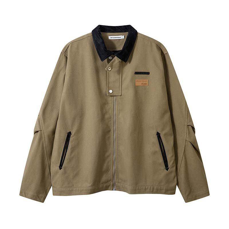 Vintage Crumpled Letters Polo Collar Jacket Men's Clothing Baggy Coat - Magellan Fashion Shop