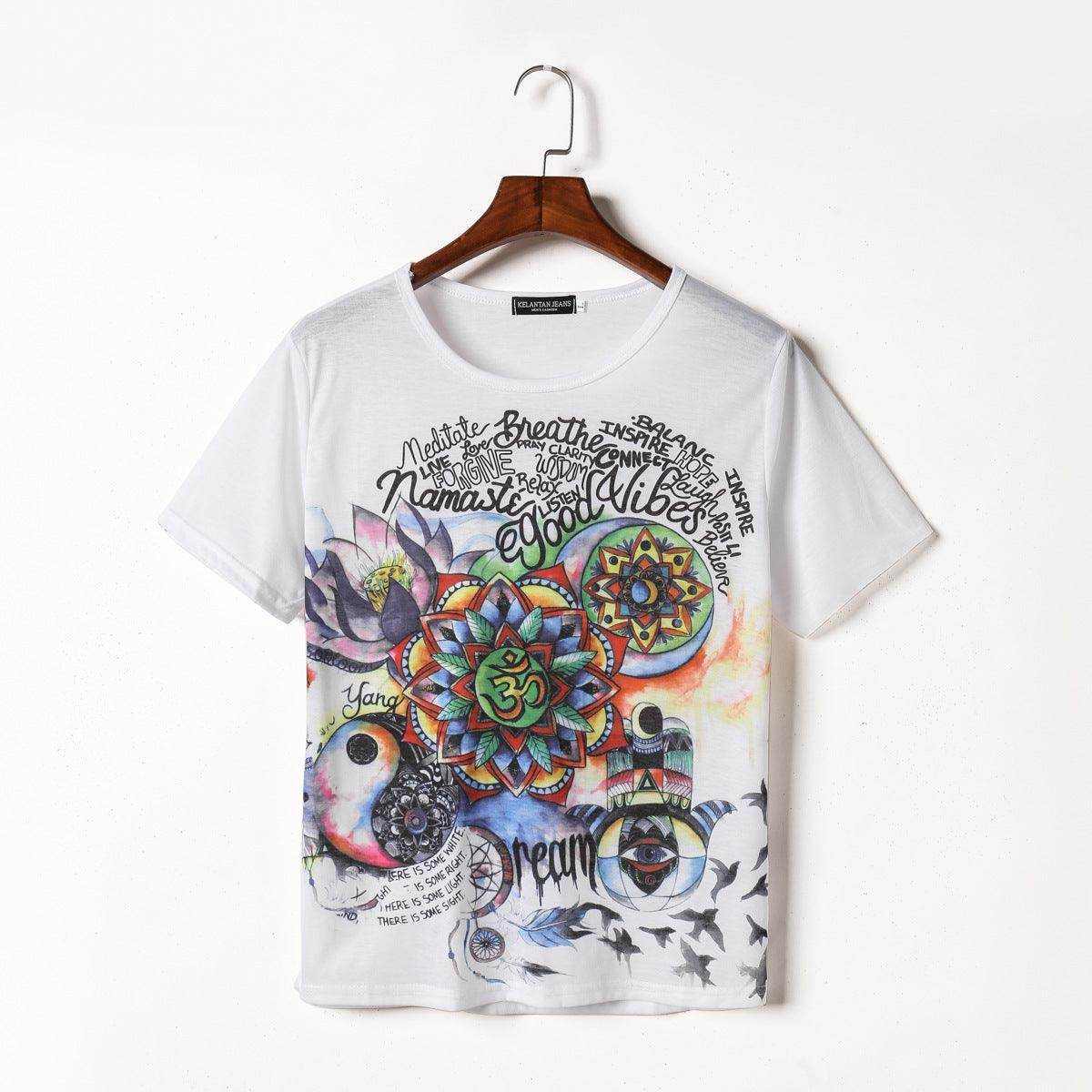 Punk Rock Sunflower Eyes Fashion Vintage Letter Print T-shirt - Magellan Fashion Shop