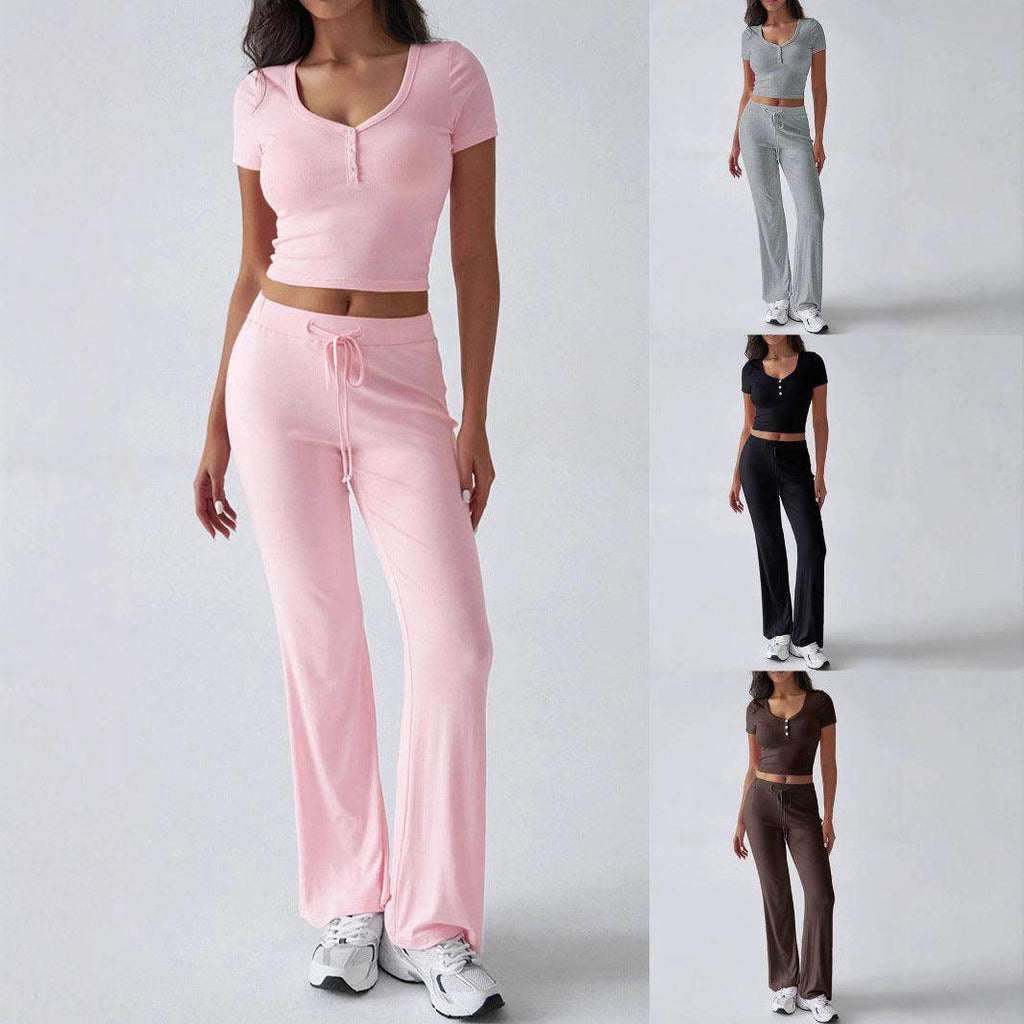 Women's Solid Color Crew Neck Casual Fashion Suit - Magellan Fashion Shop