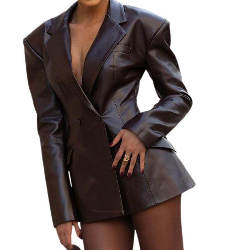 Women's Waist Tight Leather Jacket - Magellan Fashion Shop