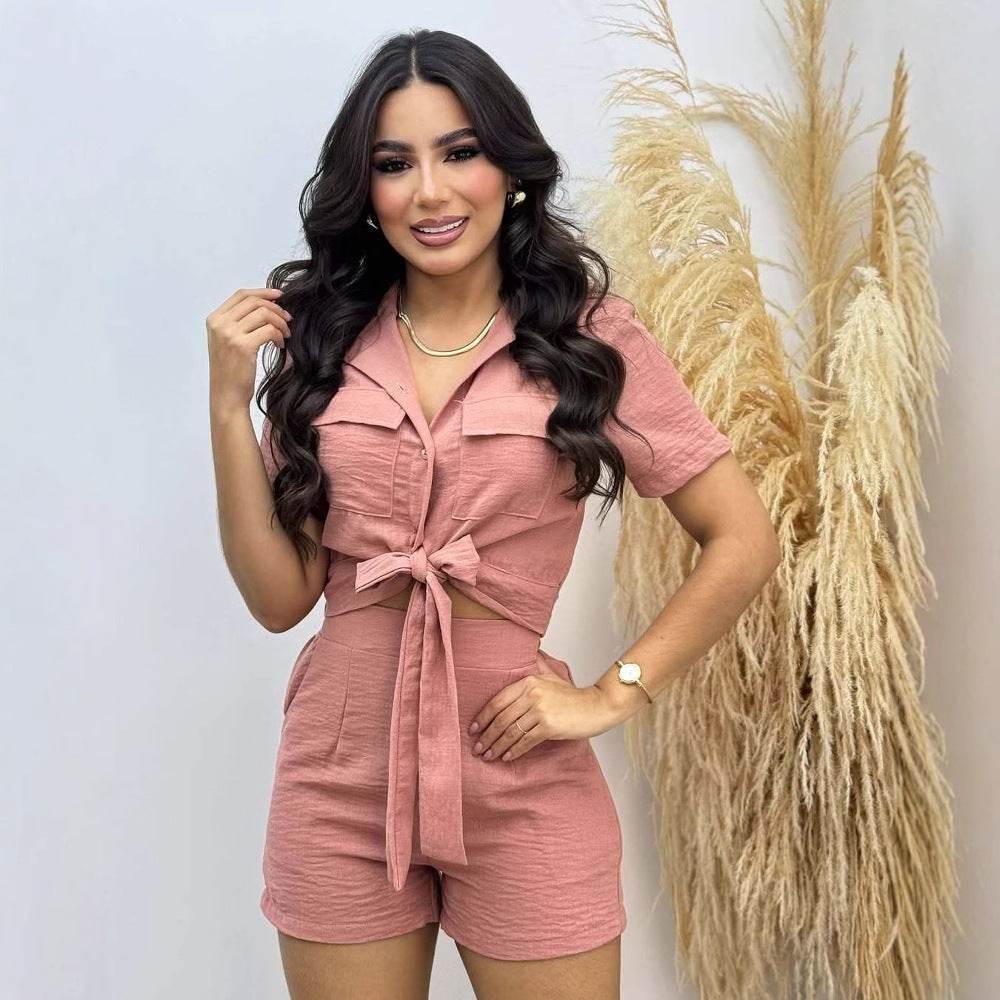 Short-sleeved Lace-up Two-piece Suit - Magellan Fashion Shop