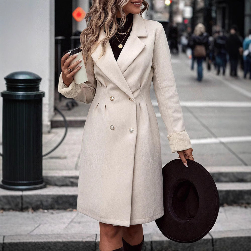 Waist Trimming Coat Women's Over-the-knee High-grade Temperament Mid-length Woolen