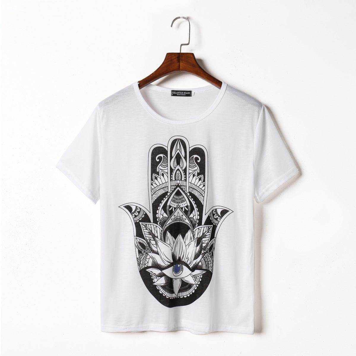 Punk Rock Sunflower Eyes Fashion Vintage Letter Print T-shirt - Magellan Fashion Shop