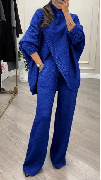 V-neck Single-breasted Slim-fit Knitwear Two-piece Set