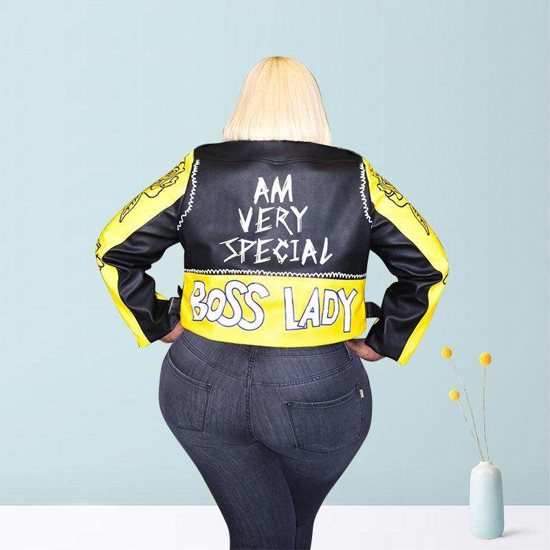 Letter Printing Street Handsome Motorcycle Clothes Plus Size Women's Leather Clothing - Magellan Fashion Shop