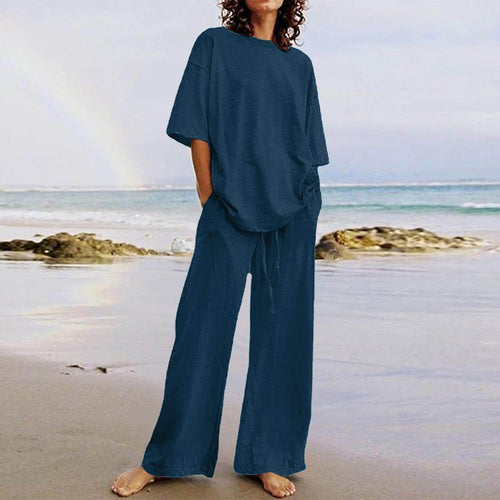 Cotton And Linen Home Solid Color Two-piece Suit - Magellan Fashion Shop