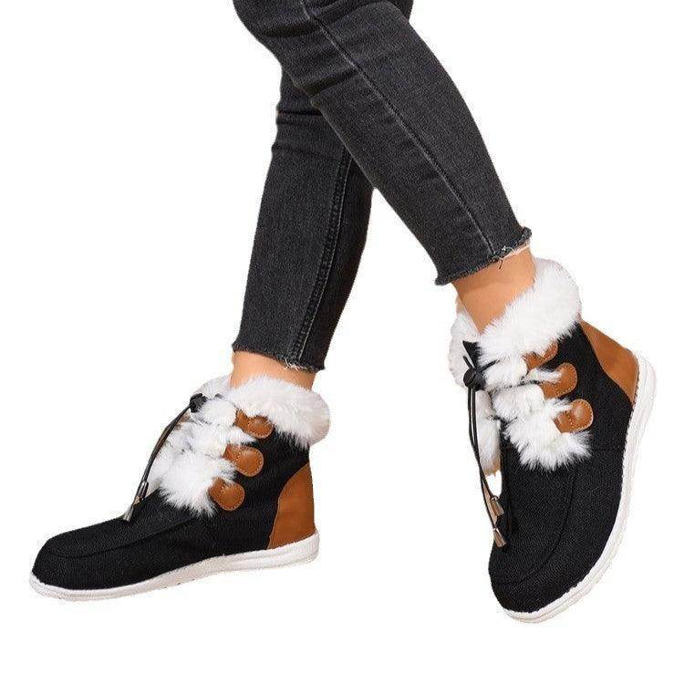 Fashion Round Toe Snow Boots Winter Warm Plush - Magellan Fashion Shop