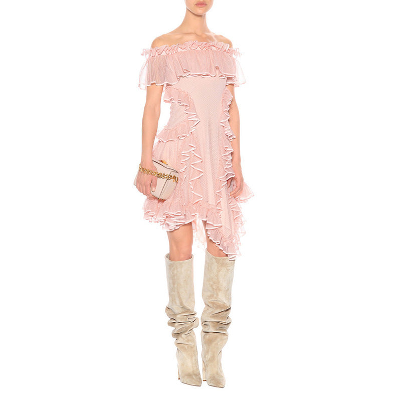 Pointed chunky heel pleated knee high boots