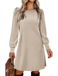 Women's Knitted Puff Sleeve Casual Loose Dress - Magellan Fashion Shop