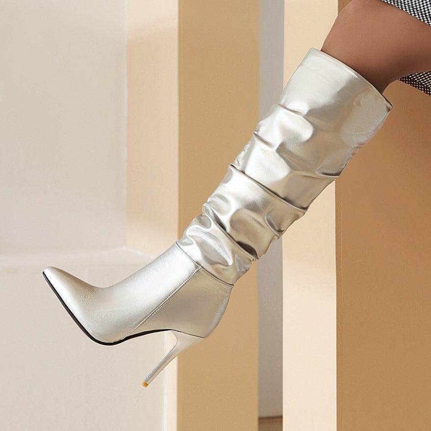 New Stiletto Gold And Silver Boots - Magellan Fashion Shop