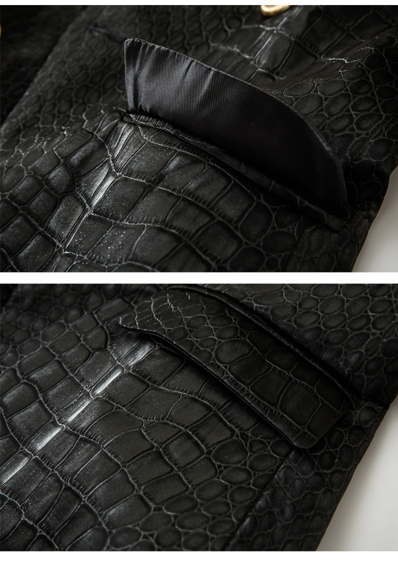 Suit Crocodile Leather Coat European And American Style Slim-fit Top