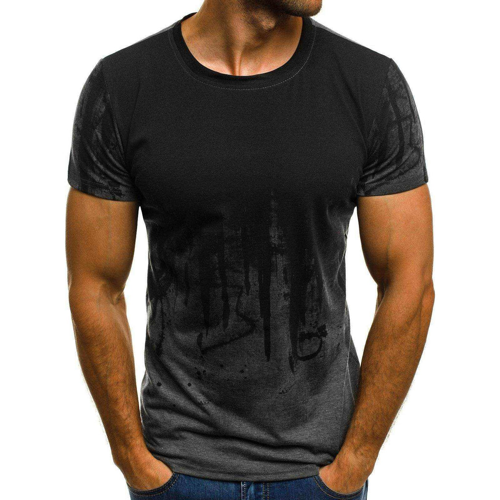 Men Fitness Compression T-Shirt with camouflage pattern in black and red gradient, slim fit, hemp blend fabric for spring and summer workouts