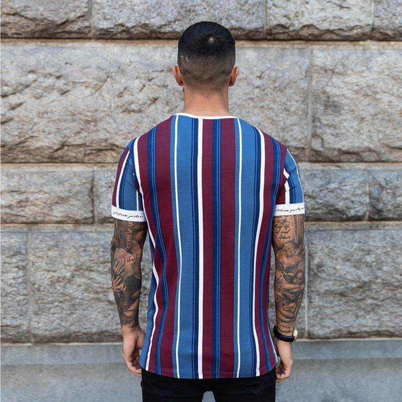 Men wearing casual fitness spandex t-shirts in various sizes M to XXL