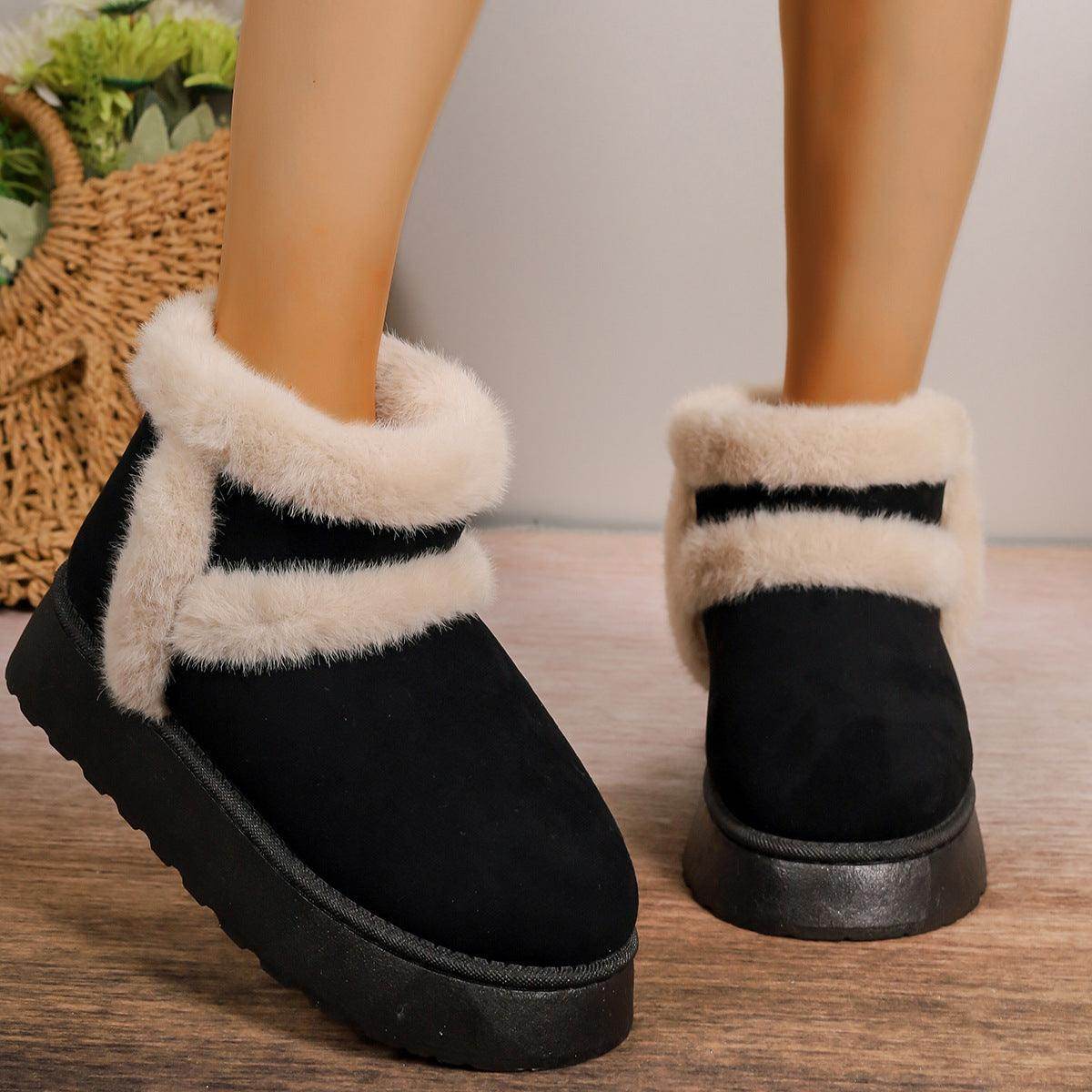 Fleece-lined Snow Boots Warm Furry Women's Thick Bottom Casual Short Boot House Shoes - Magellan Fashion Shop