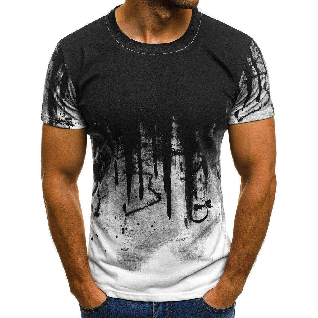 Men fitness compression t-shirt with black and red gradient camouflage pattern in hemp blend polyester fabric for active sports and casual wear