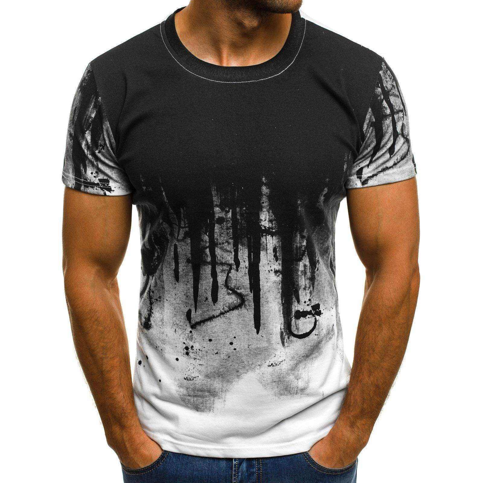 Men fitness compression t-shirt with black and red gradient camouflage pattern in hemp blend polyester fabric for active sports and casual wear