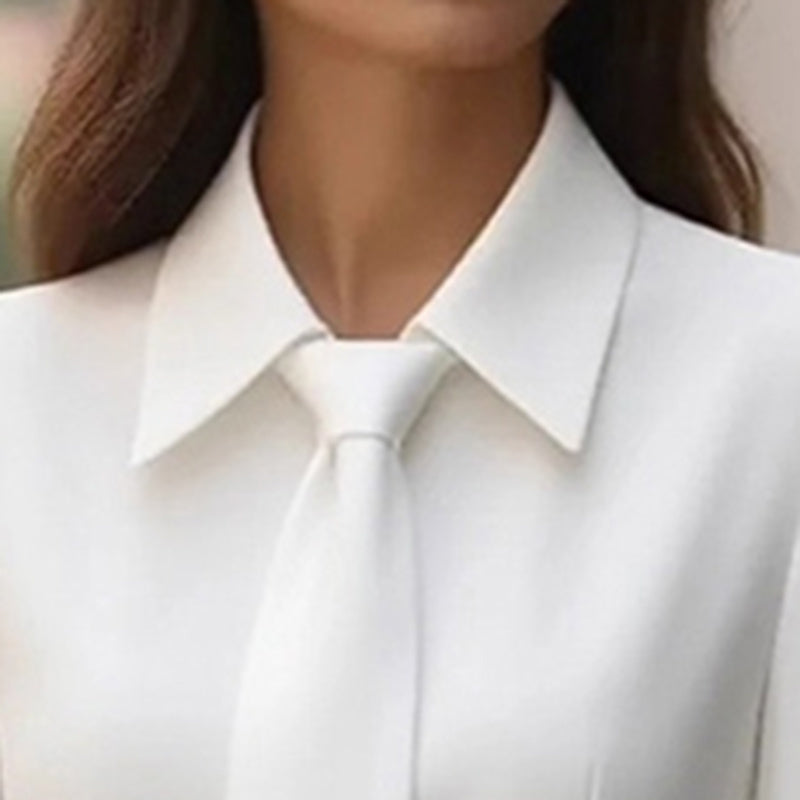 Women's elegant solid color business midi dress with belt and tie collar