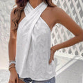 Solid Color Textured Cross-halterneck Sleeveless Shirt - Magellan Fashion Shop