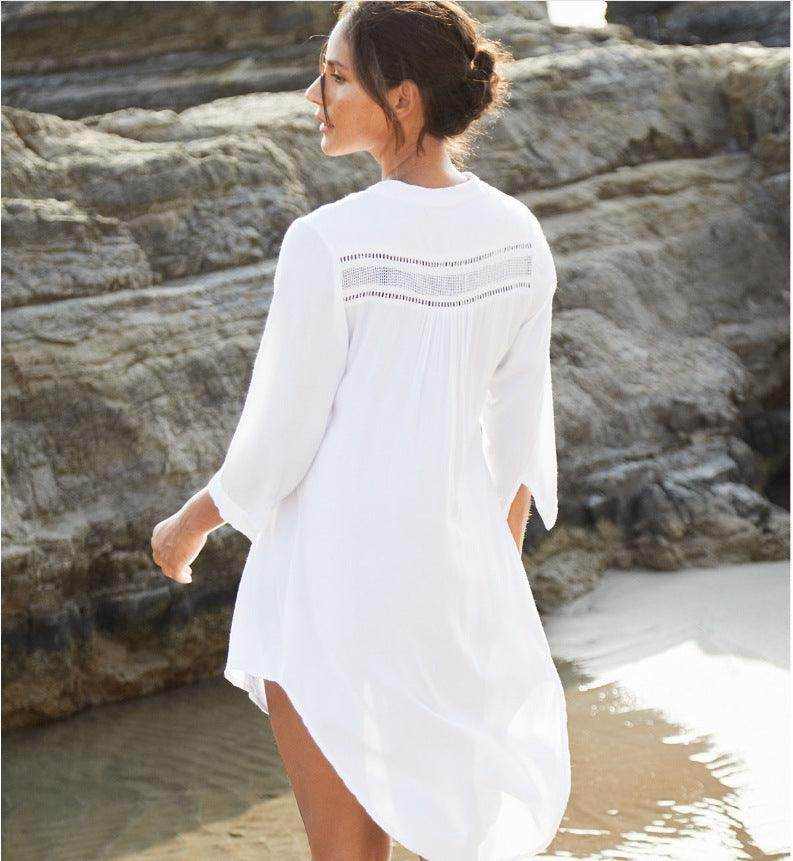 Plaid mesh button shirt beachwear - Magellan Fashion Shop
