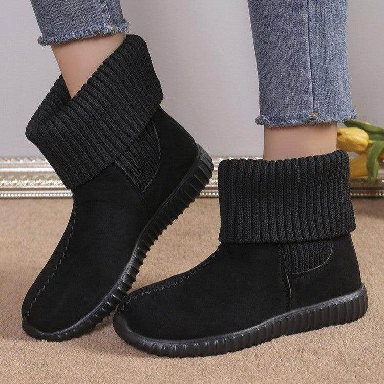 Flat Ankle Boots With Reversible Knitted Design Winter Fashion Comfortable Snow Boot For Women Shoes - Magellan Fashion Shop