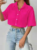 Shoulder Pocket Patched Crop Shirt Short Sleeve Tops - Magellan Fashion Shop
