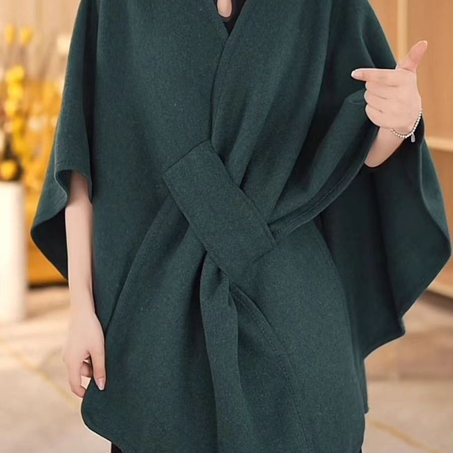 Fur Collar Fur Ball Knitted Cardigan Cape And Shawl