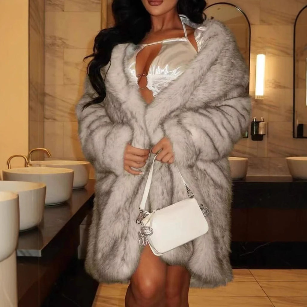 Autumn And Winter Women's Fur Collar Artificial Fur Faux Fur Coat