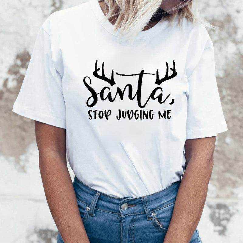 Rock Santa Claus Print Spoof European And American T-shirt - Magellan Fashion Shop