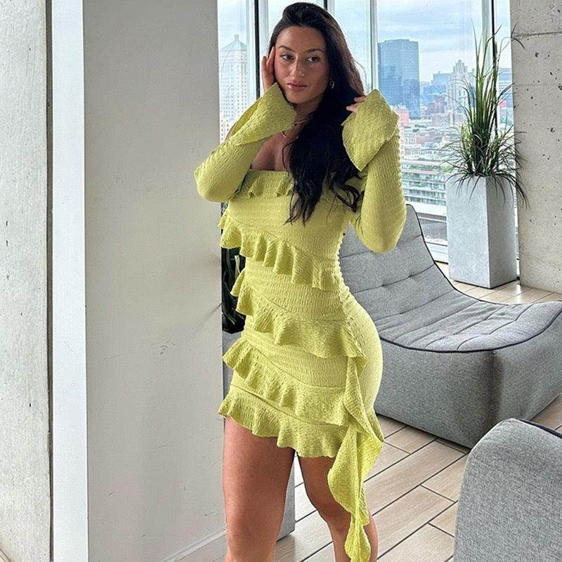 Fashion Tube Top Off Shoulder Ruffled Flare Sleeve Dress - Magellan Fashion Shop