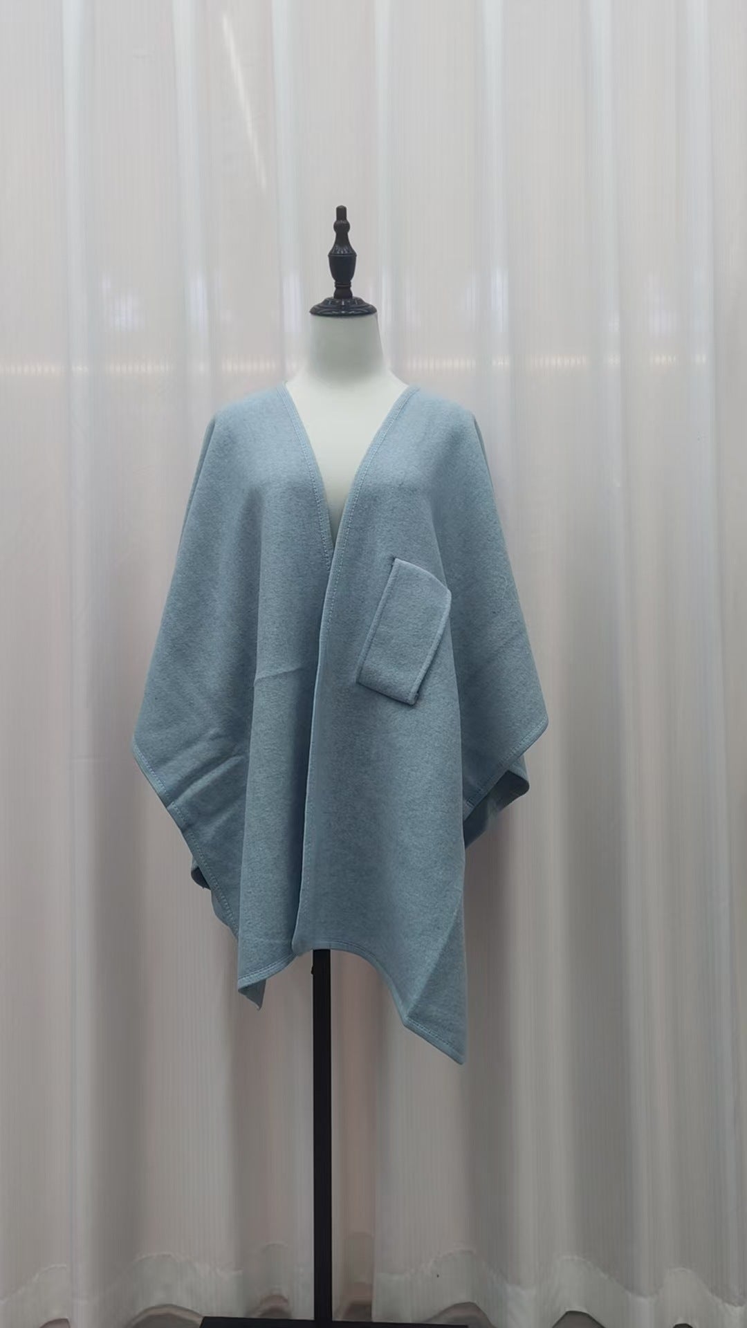 Fur Collar Fur Ball Knitted Cardigan Cape And Shawl