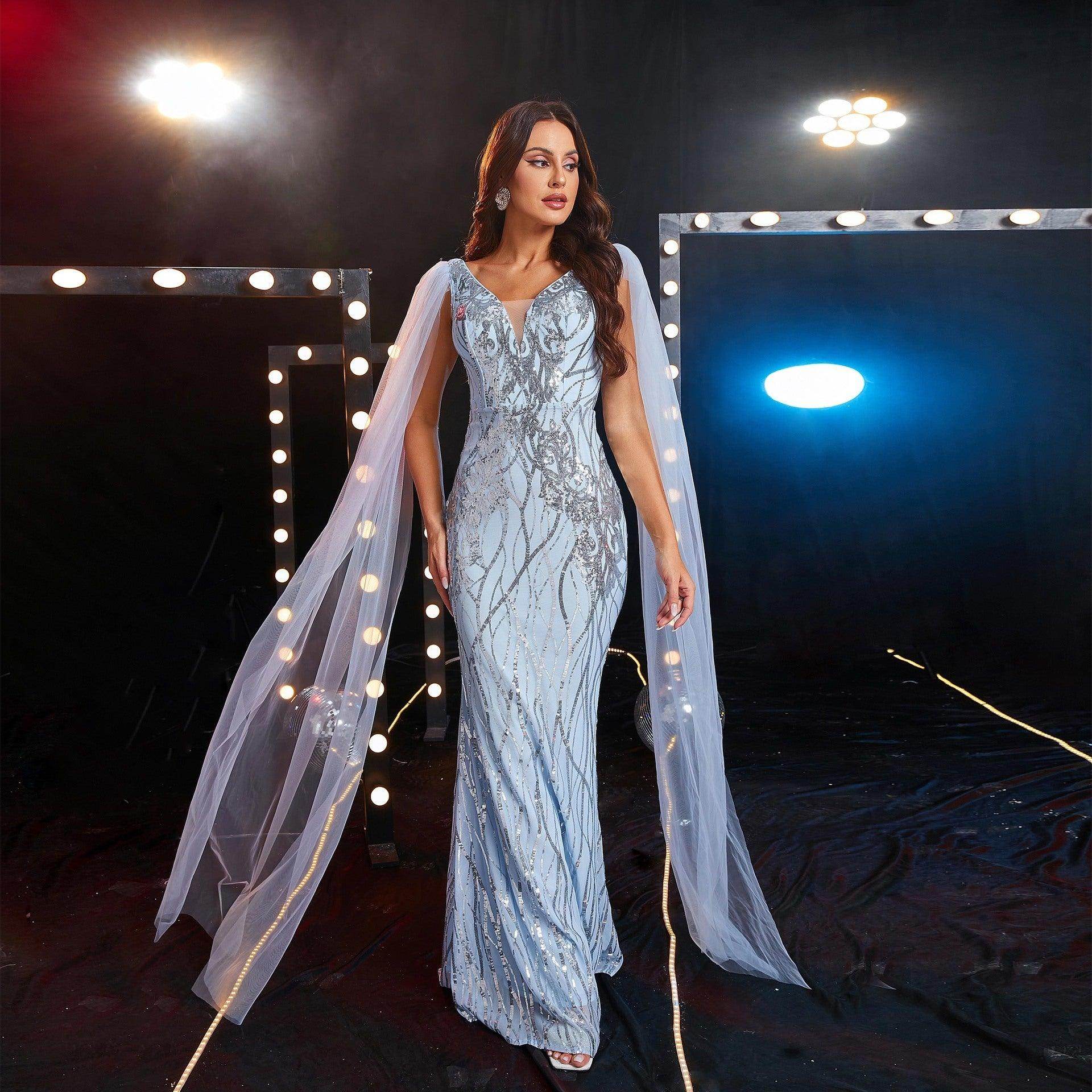 Sequined V-neck Evening Gown - Magellan Fashion Shop