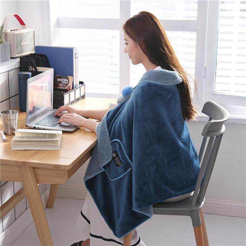 Winter office warm multifunctional cape blanket made of soft, fluffy, double-sided flannel fabric