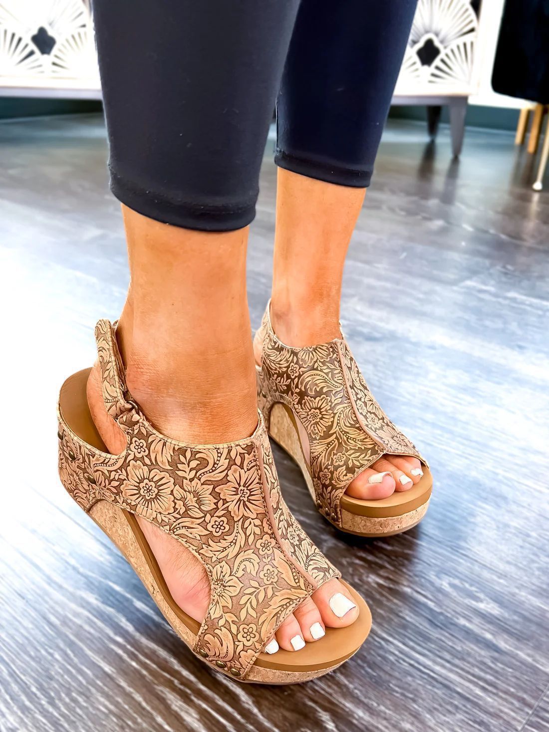 Women's Wedge Peep Toe Platform Rivet Sandals - Magellan Fashion Shop