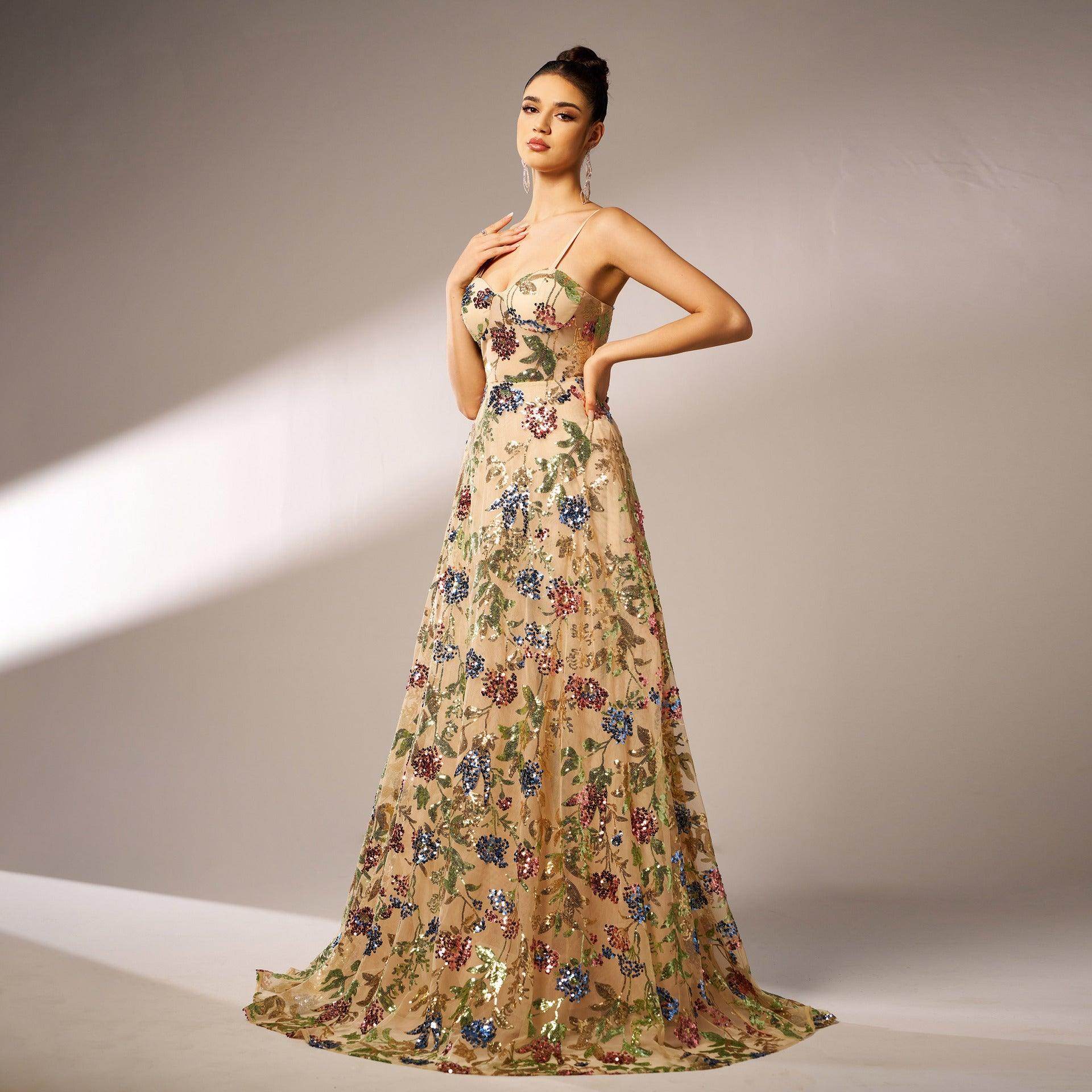 Elegant Sleeveless Sequined Suspender Evening Dress - Magellan Fashion Shop