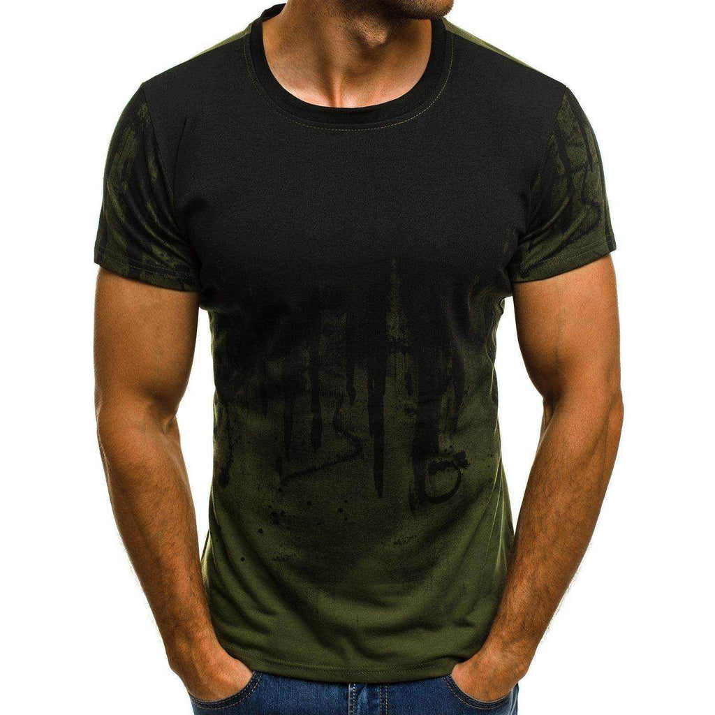 Men fitness compression t-shirt in black and red gradient with camouflage pattern, slim fit, hemp blend fabric for active sports and casual wear.