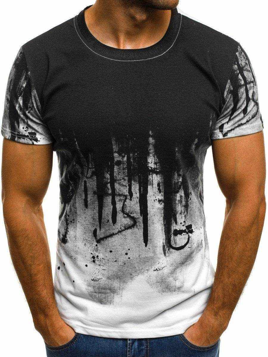 Men fitness compression T-shirt in black and red gradient with camouflage pattern, suitable for sports and casual wear.