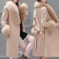 Women's long lace-up fur collar coat - Magellan Fashion Shop