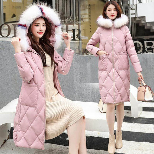 Black autumn and winter hooded fur collar long coat with tailored fit and deep pockets