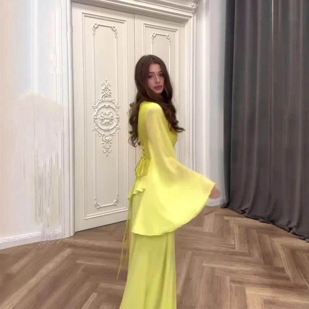 Flared Sleeves Long Sleeves Ruffled Dress - Magellan Fashion Shop