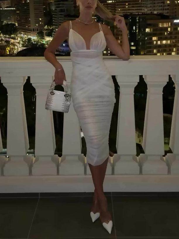 White Mesh Sling Hip Bodycon Dress - Magellan Fashion Shop