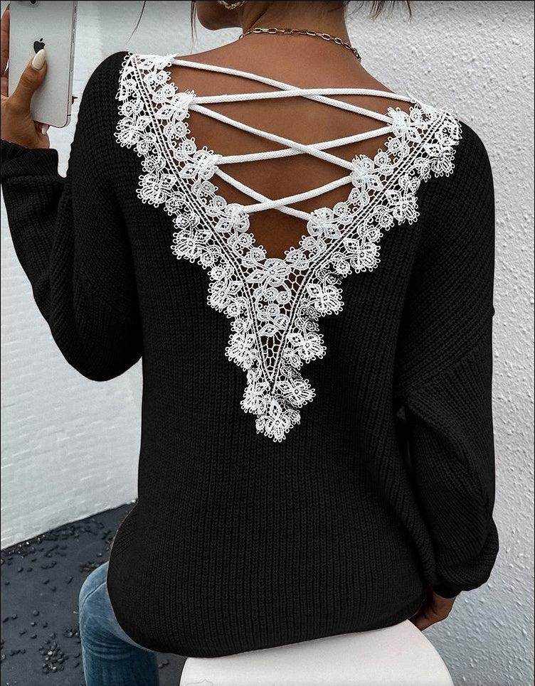 Y2k Clothes V-neck Sweater Ladies Winter Backless Streetwear - Magellan Fashion Shop