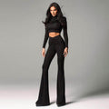 Padded Shoulder Long Sleeve Top High Waist Trousers Suit - Magellan Fashion Shop