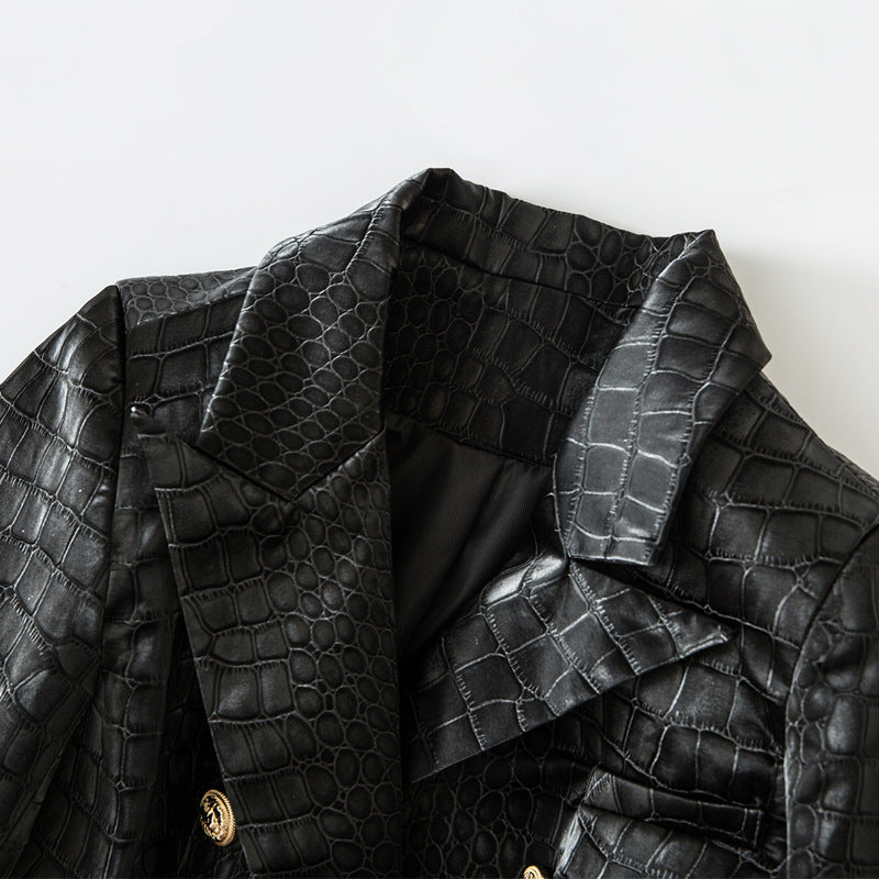 Suit Crocodile Leather Coat European And American Style Slim-fit Top