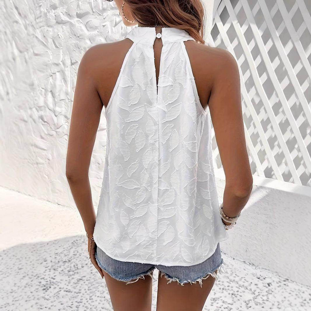 Solid Color Textured Cross-halterneck Sleeveless Shirt - Magellan Fashion Shop