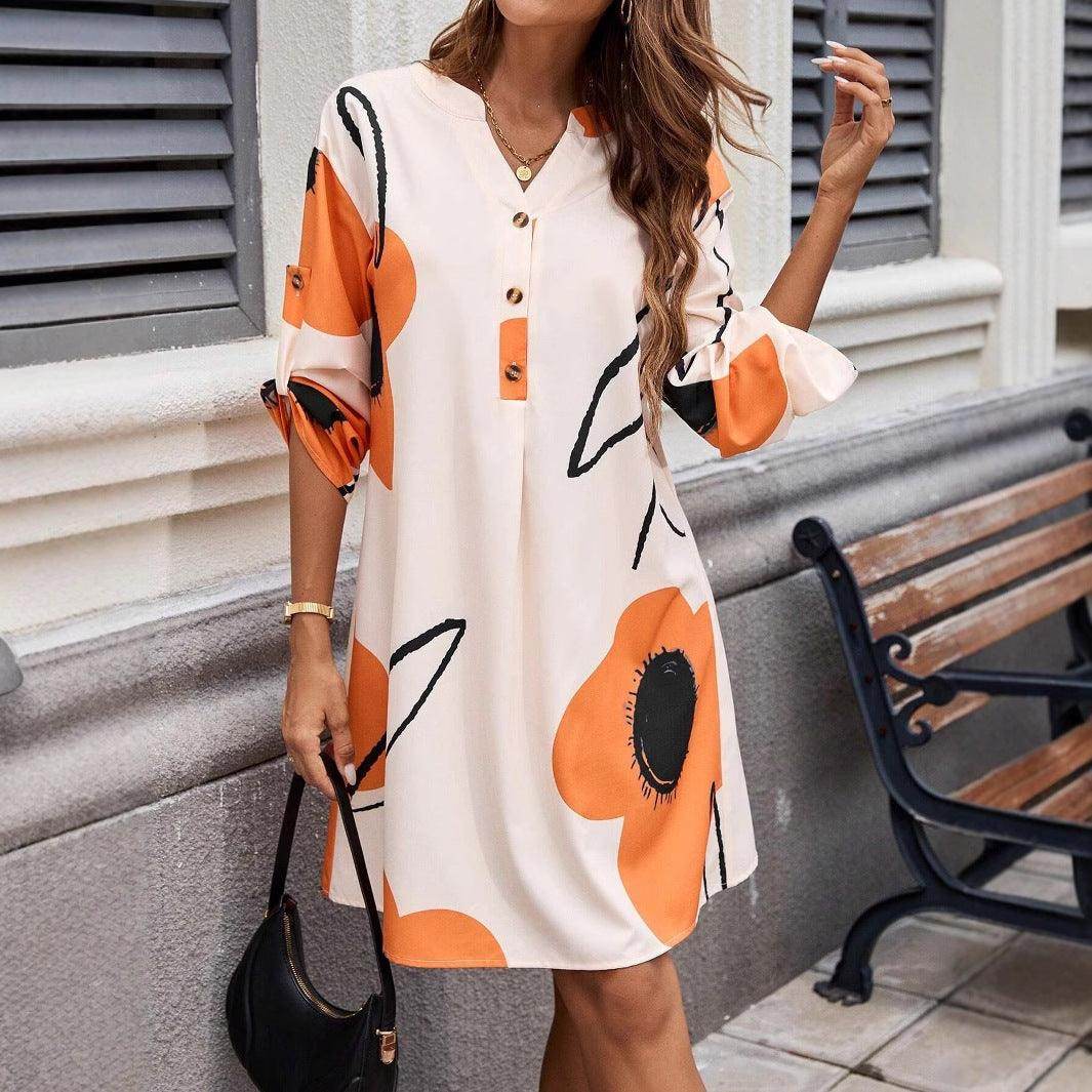 V-neck Long Sleeve Shirt Dress Women - Magellan Fashion Shop