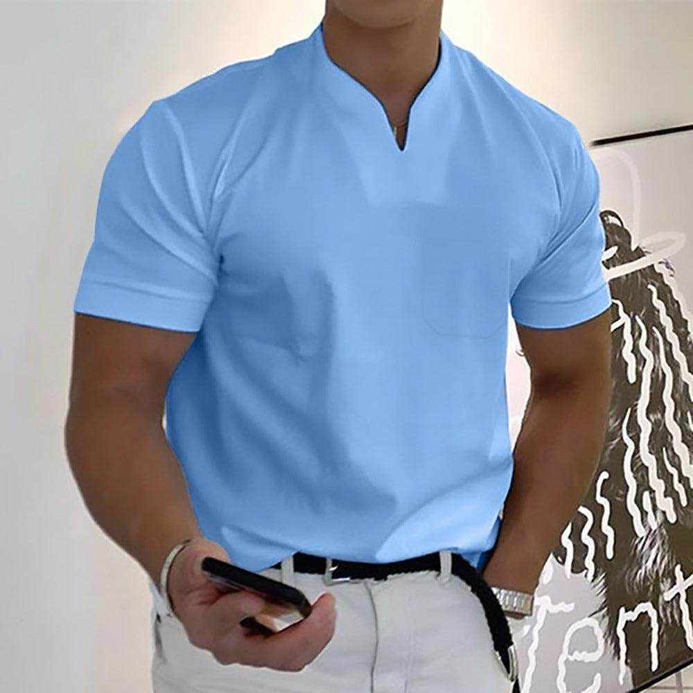 Men's summer short sleeve shirt with pocket, elastic cotton, plus size sports tee