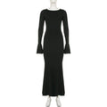 Solid Color Long Fashionable Elegant Backless Slim Fit Long Sleeve Dress - Magellan Fashion Shop