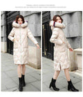 Black autumn and winter hooded fur collar long coat with tailored fit and deep pockets