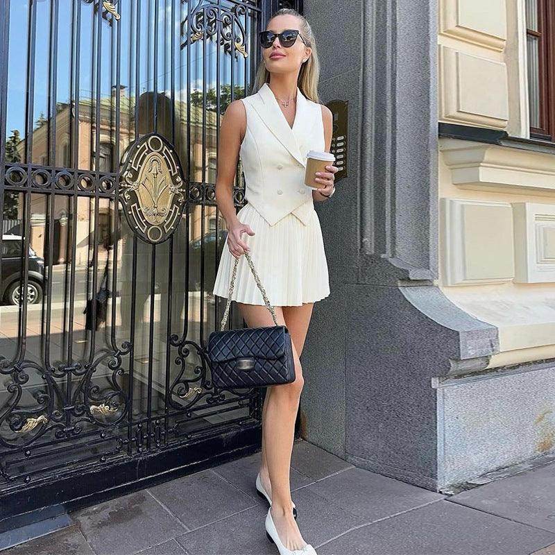 Summer Polo Collar Irregular Top Pleated Skirt Casual Suit - Magellan Fashion Shop