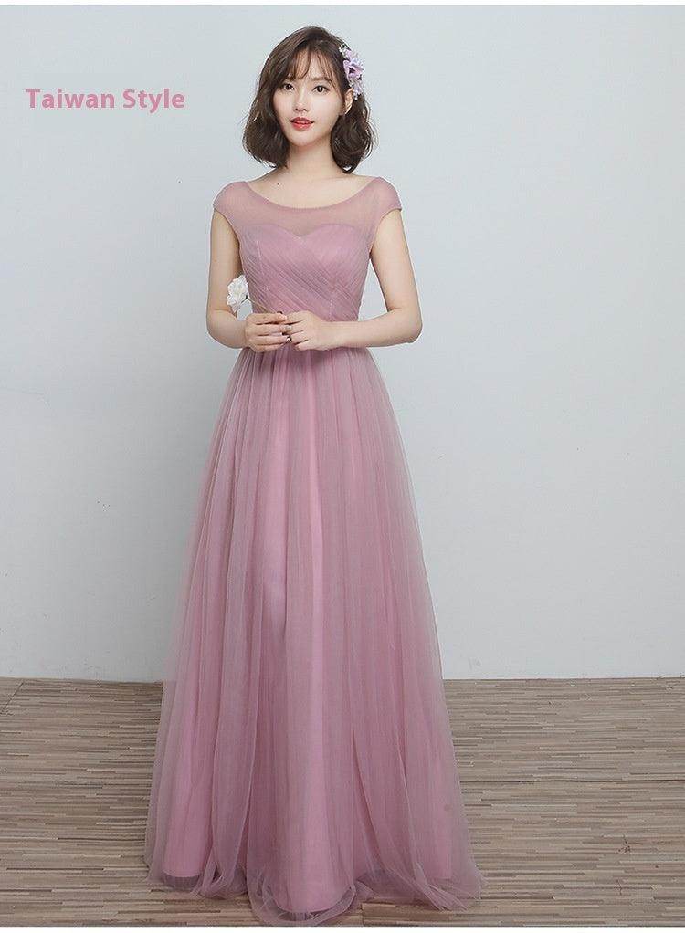Bridesmaid Dress Long Cameo Brown Mesh Comfortable Thin Satin Bridesmaid Host Dinner Dress - Magellan Fashion Shop